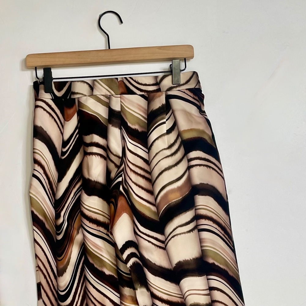 ZARA Printed Flare Pants Brown Green Stripes Blogger Favorite Chic Party X-Small - Picture 10 of 16